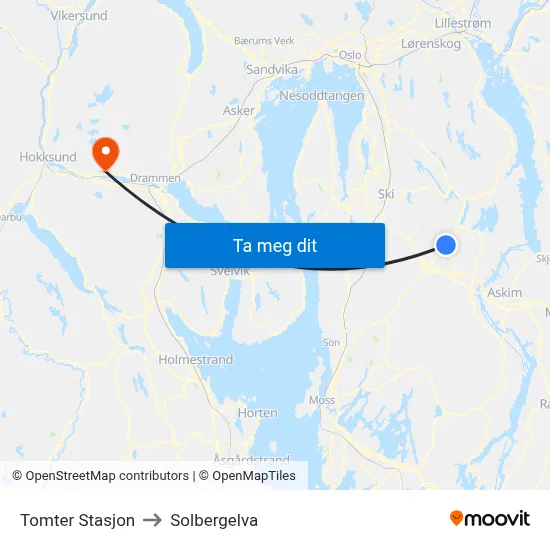 Tomter Stasjon to Solbergelva map