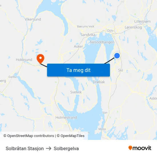 Solbråtan Stasjon to Solbergelva map