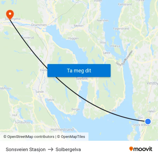 Sonsveien Stasjon to Solbergelva map