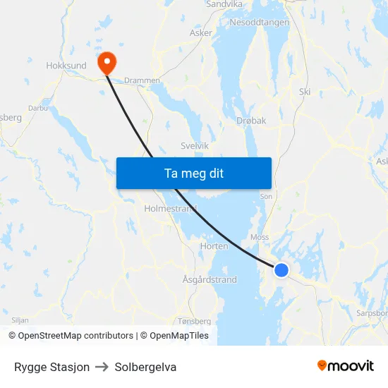 Rygge Stasjon to Solbergelva map
