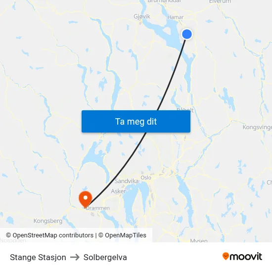 Stange Stasjon to Solbergelva map