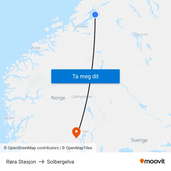 Røra Stasjon to Solbergelva map