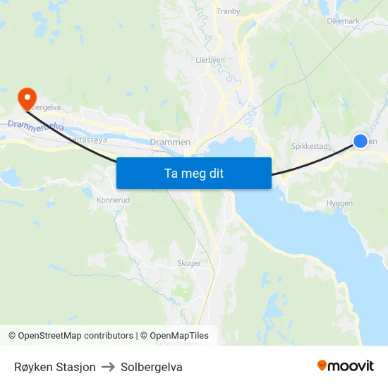 Røyken Stasjon to Solbergelva map