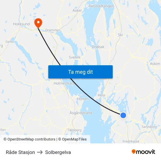 Råde Stasjon to Solbergelva map