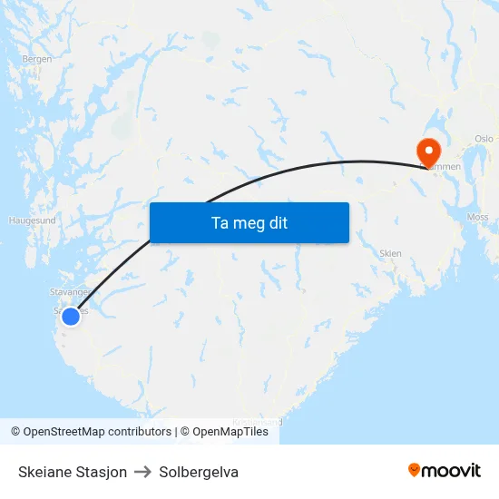 Skeiane Stasjon to Solbergelva map
