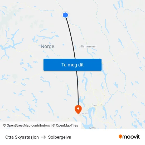 Otta Skysstasjon to Solbergelva map