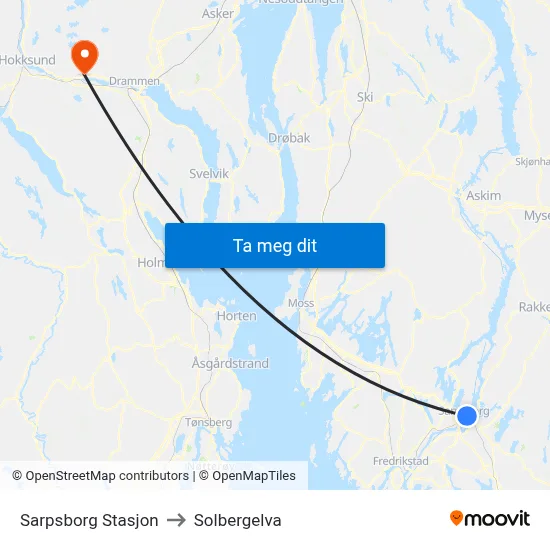 Sarpsborg Stasjon to Solbergelva map