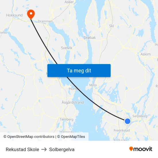 Rekustad Skole to Solbergelva map