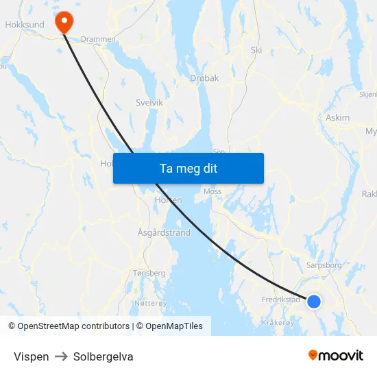 Vispen to Solbergelva map