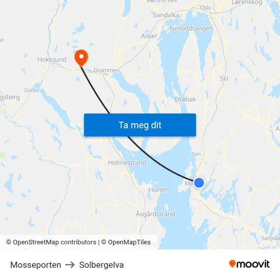 Mosseporten to Solbergelva map