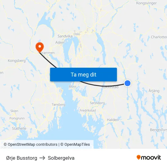 Ørje Busstorg to Solbergelva map