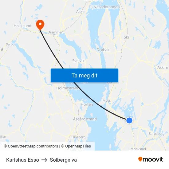 Karlshus Esso to Solbergelva map