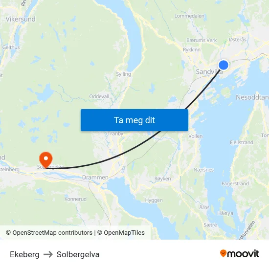 Ekeberg to Solbergelva map