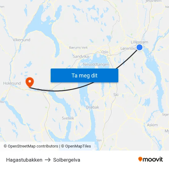 Hagastubakken to Solbergelva map