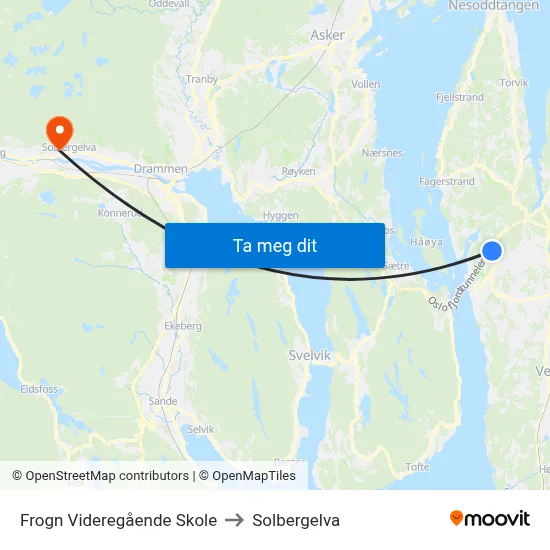 Frogn Videregående Skole to Solbergelva map