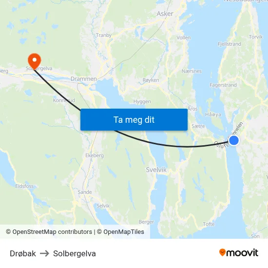 Drøbak to Solbergelva map