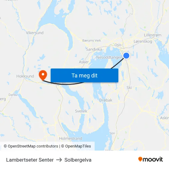 Lambertseter Senter to Solbergelva map