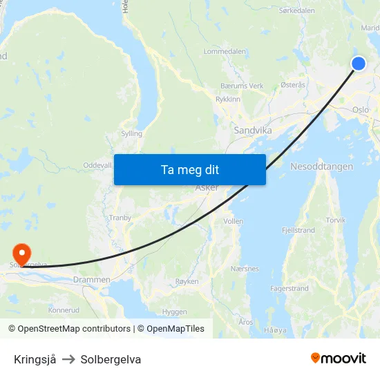 Kringsjå to Solbergelva map
