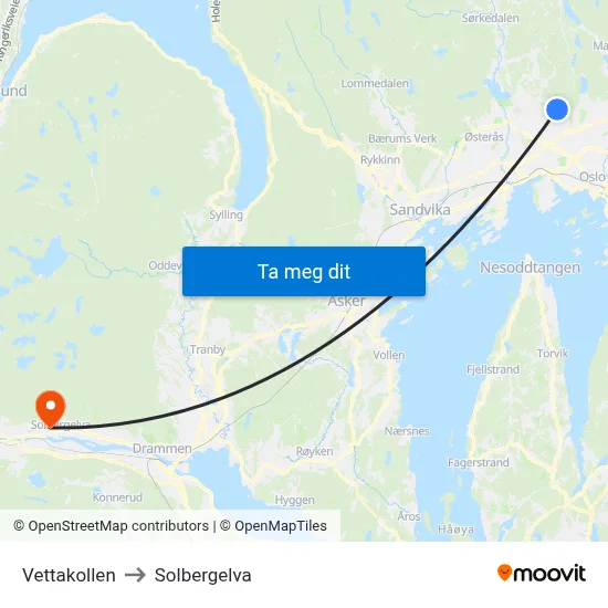 Vettakollen to Solbergelva map