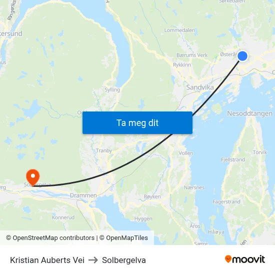 Kristian Auberts Vei to Solbergelva map