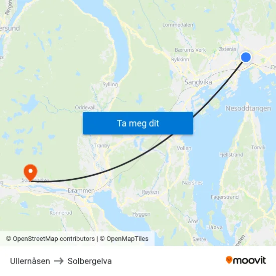 Ullernåsen to Solbergelva map