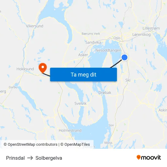Prinsdal to Solbergelva map
