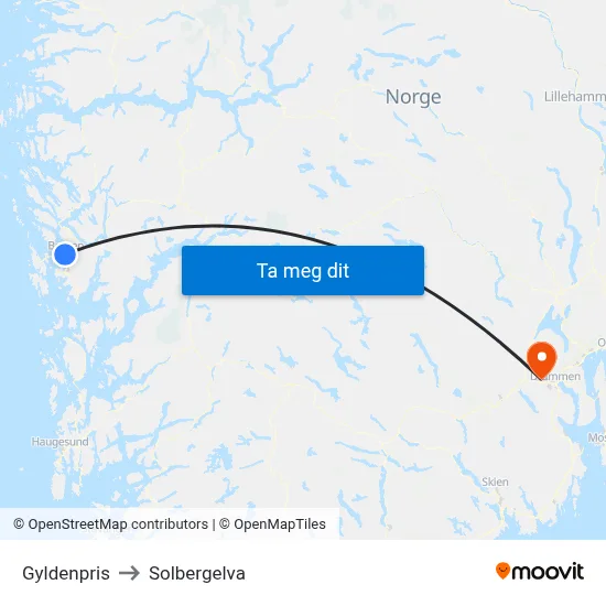 Gyldenpris to Solbergelva map