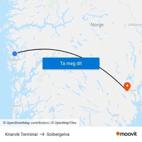 Knarvik Terminal to Solbergelva map