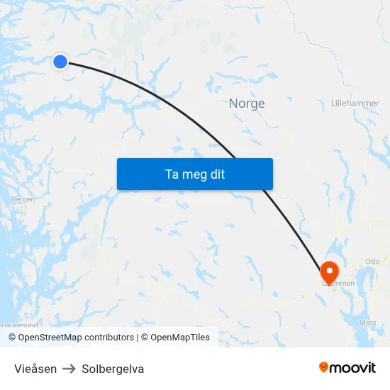 Vieåsen to Solbergelva map