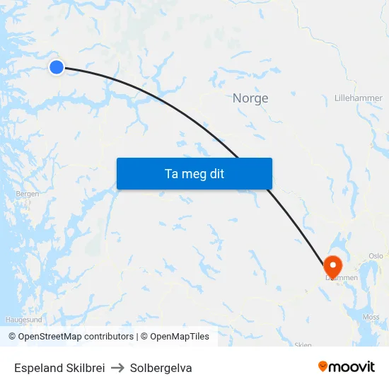 Espeland Skilbrei to Solbergelva map