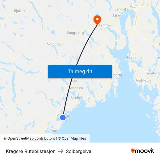 Kragerø Rutebilstasjon to Solbergelva map