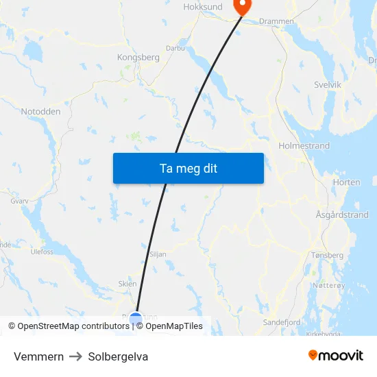 Vemmern to Solbergelva map