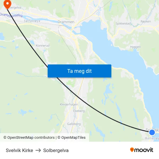 Svelvik Kirke to Solbergelva map