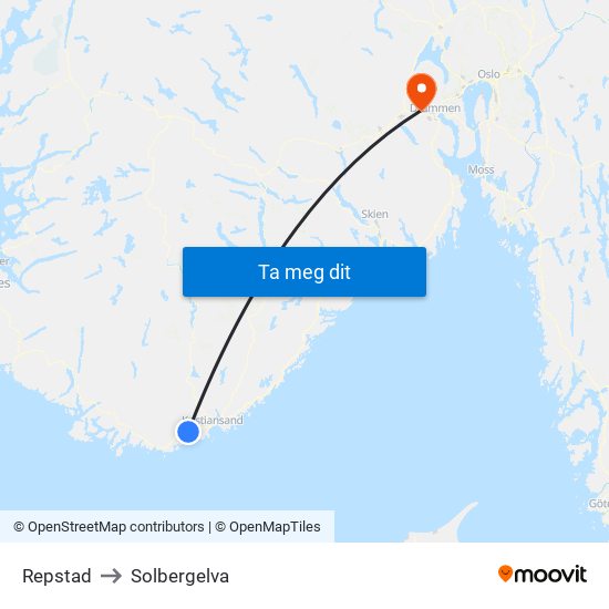 Repstad to Solbergelva map