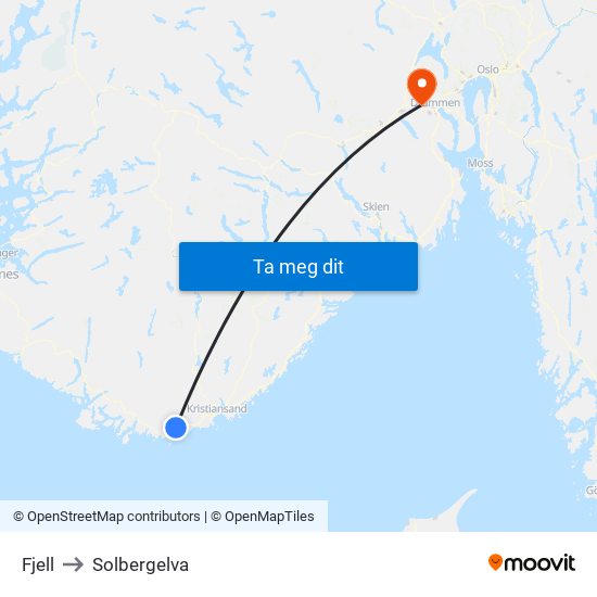 Fjell to Solbergelva map