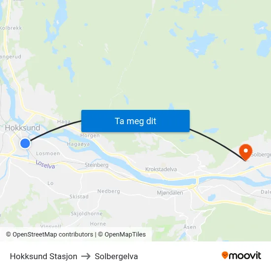 Hokksund Stasjon to Solbergelva map