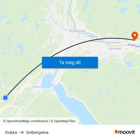 Dokka to Solbergelva map