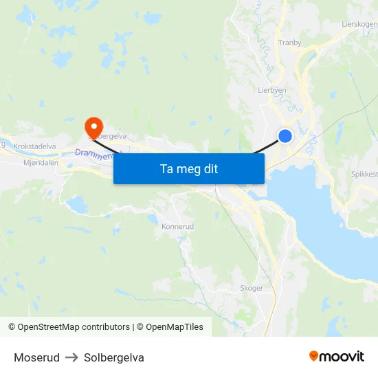Moserud to Solbergelva map