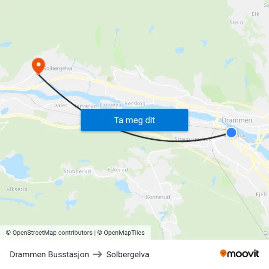 Drammen Busstasjon to Solbergelva map