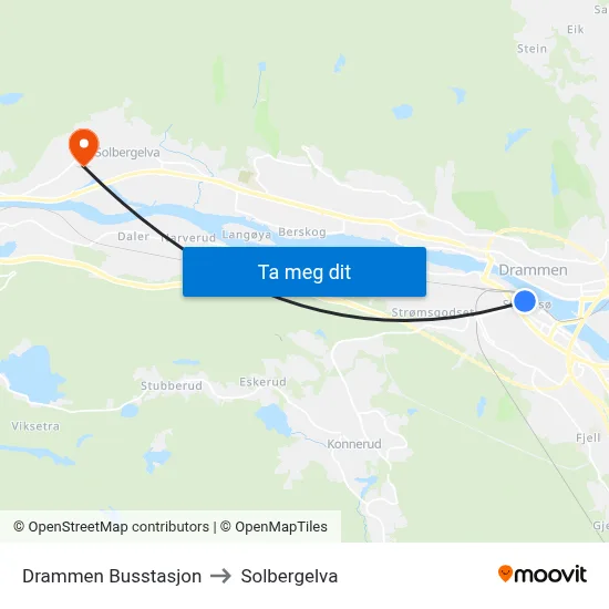 Drammen Busstasjon to Solbergelva map