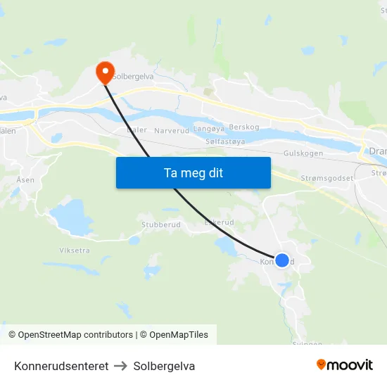 Konnerudsenteret to Solbergelva map
