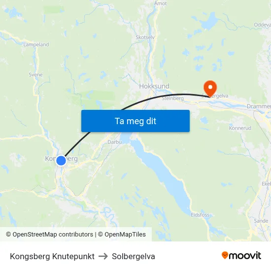 Kongsberg Knutepunkt to Solbergelva map