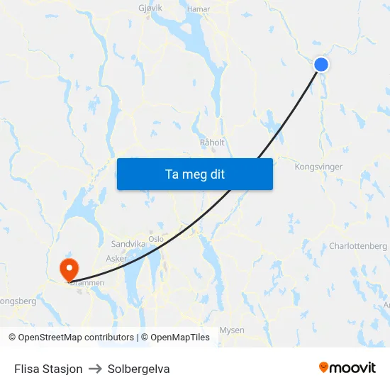 Flisa Stasjon to Solbergelva map
