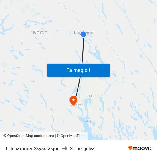 Lillehammer Skysstasjon to Solbergelva map