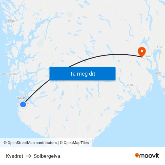 Kvadrat to Solbergelva map