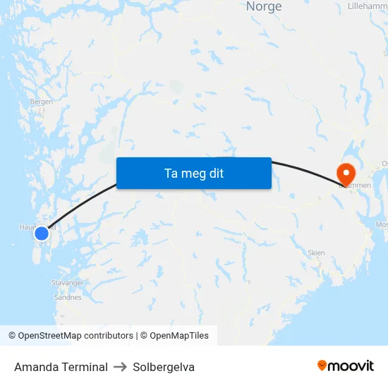 Amanda Terminal to Solbergelva map