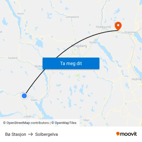 Bø Stasjon to Solbergelva map