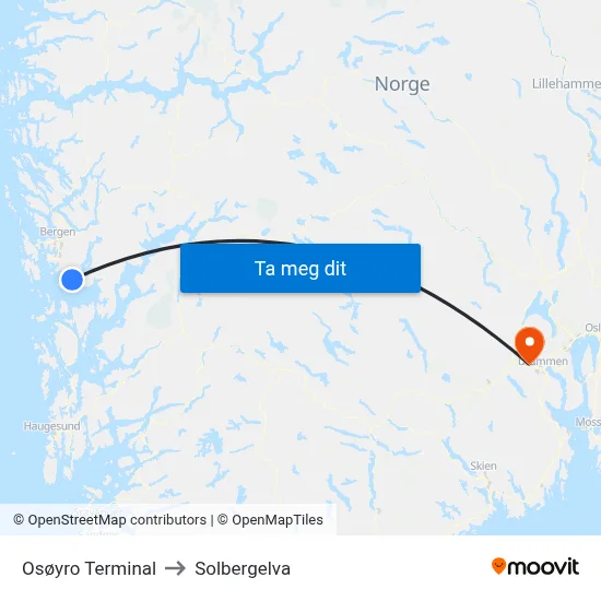 Osøyro Terminal to Solbergelva map