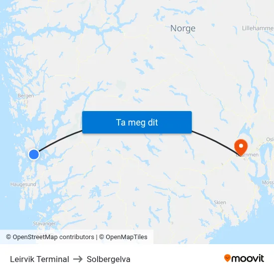 Leirvik Terminal to Solbergelva map