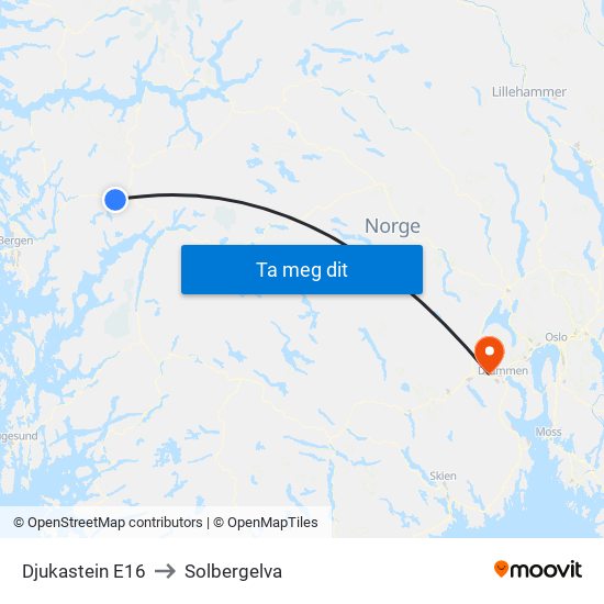 Djukastein E16 to Solbergelva map